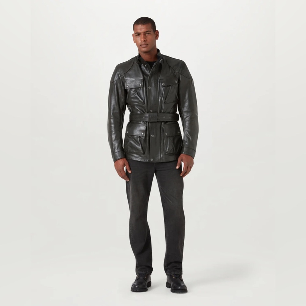 BELSTAFF Men's Black 100% Hand-Waxed Leather Trialmaster Motorcycle Jacket $2000